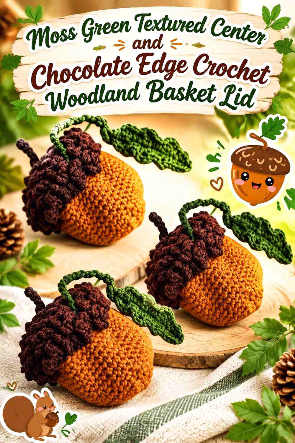 8. Moss Green Textured Center And Chocolate Edge Crochet Woodland Basket Lid