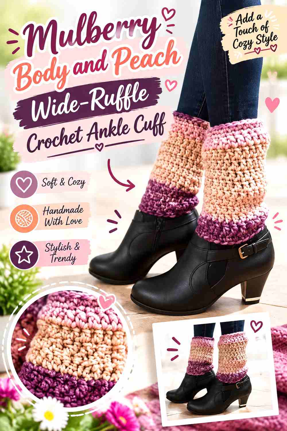 6. Mulberry Body And Peach Wide Ruffle Crochet Ankle Cuff