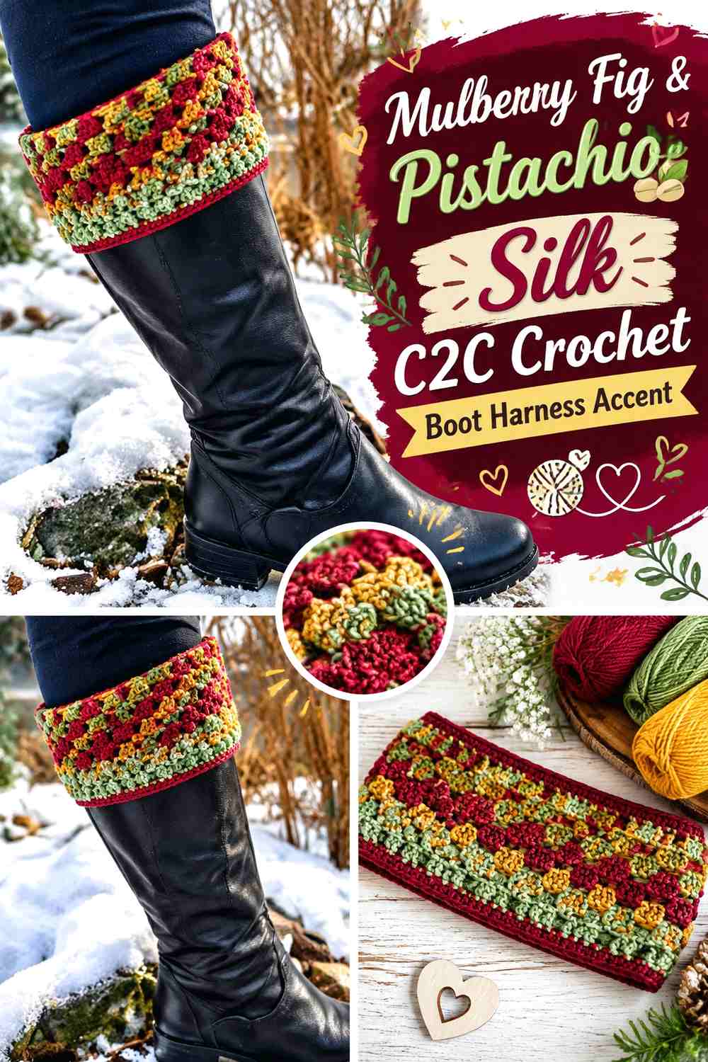 Mulberry Fig & Pistachio Silk C2C Crochet Boot Harness Accent