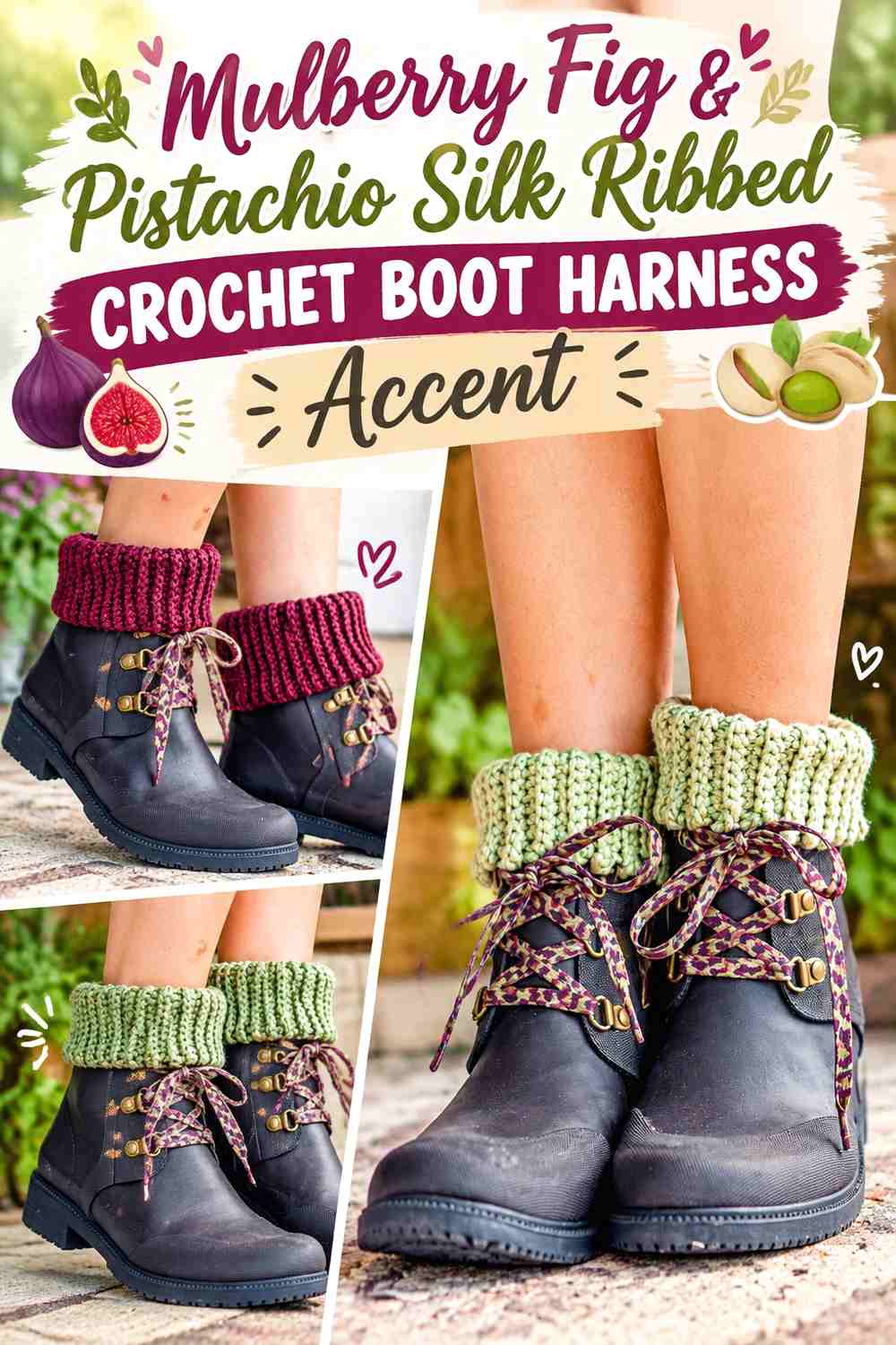 Mulberry Fig & Pistachio Silk Ribbed Crochet Boot Harness Accent