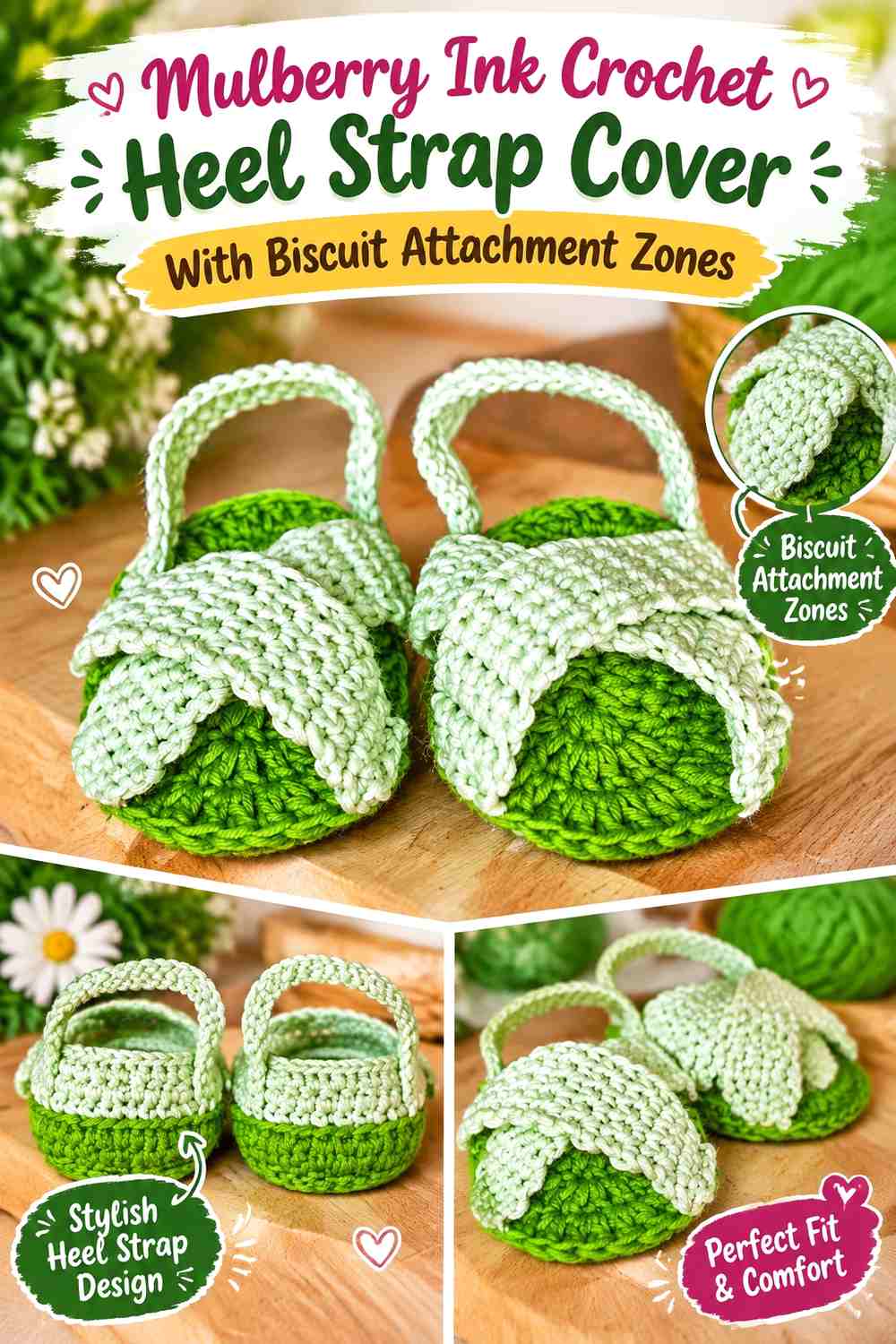 Mulberry Ink Crochet Heel Strap Cover With Biscuit Attachment Zones