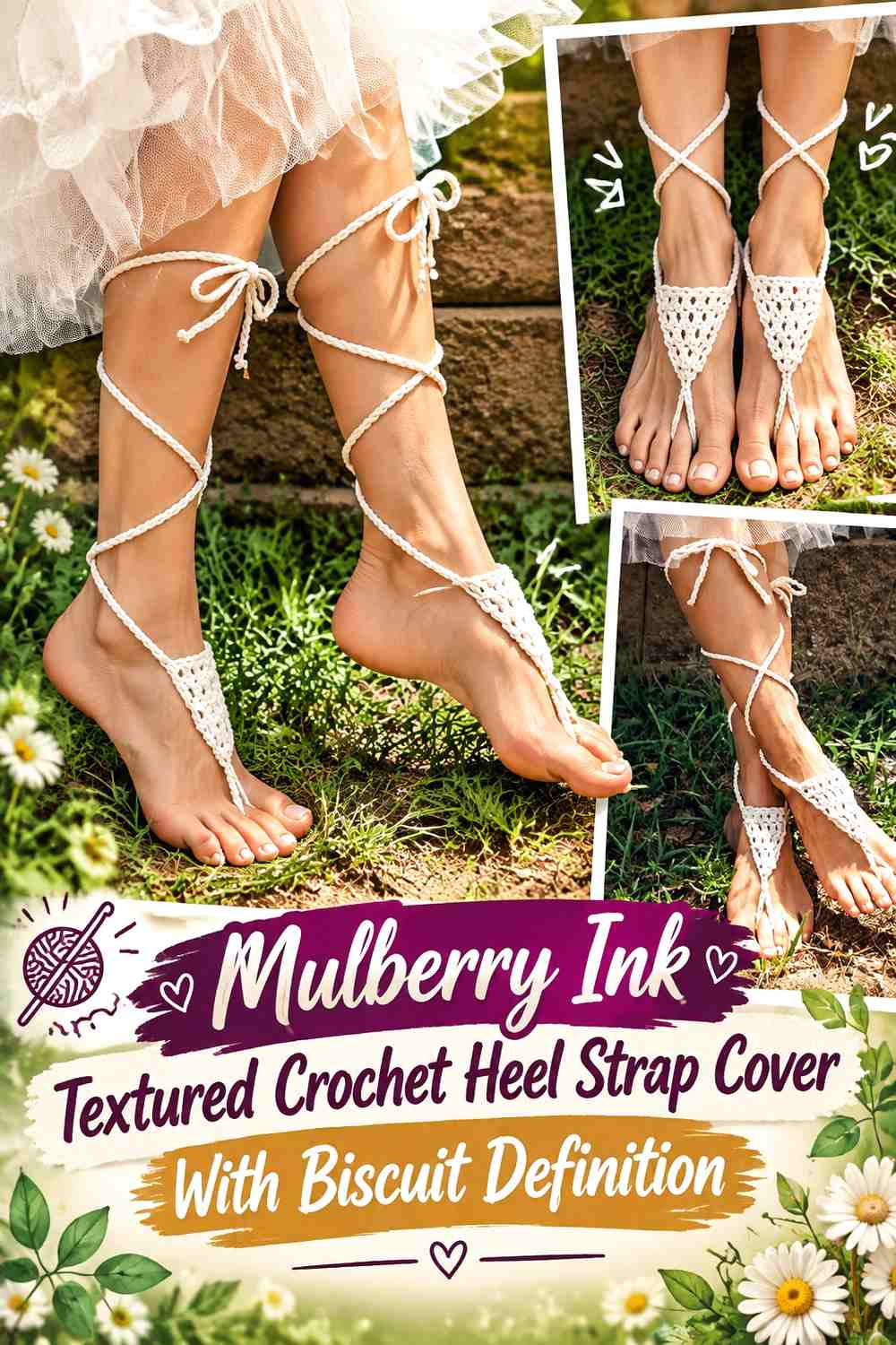 Mulberry Ink Textured Crochet Heel Strap Cover With Biscuit Definition