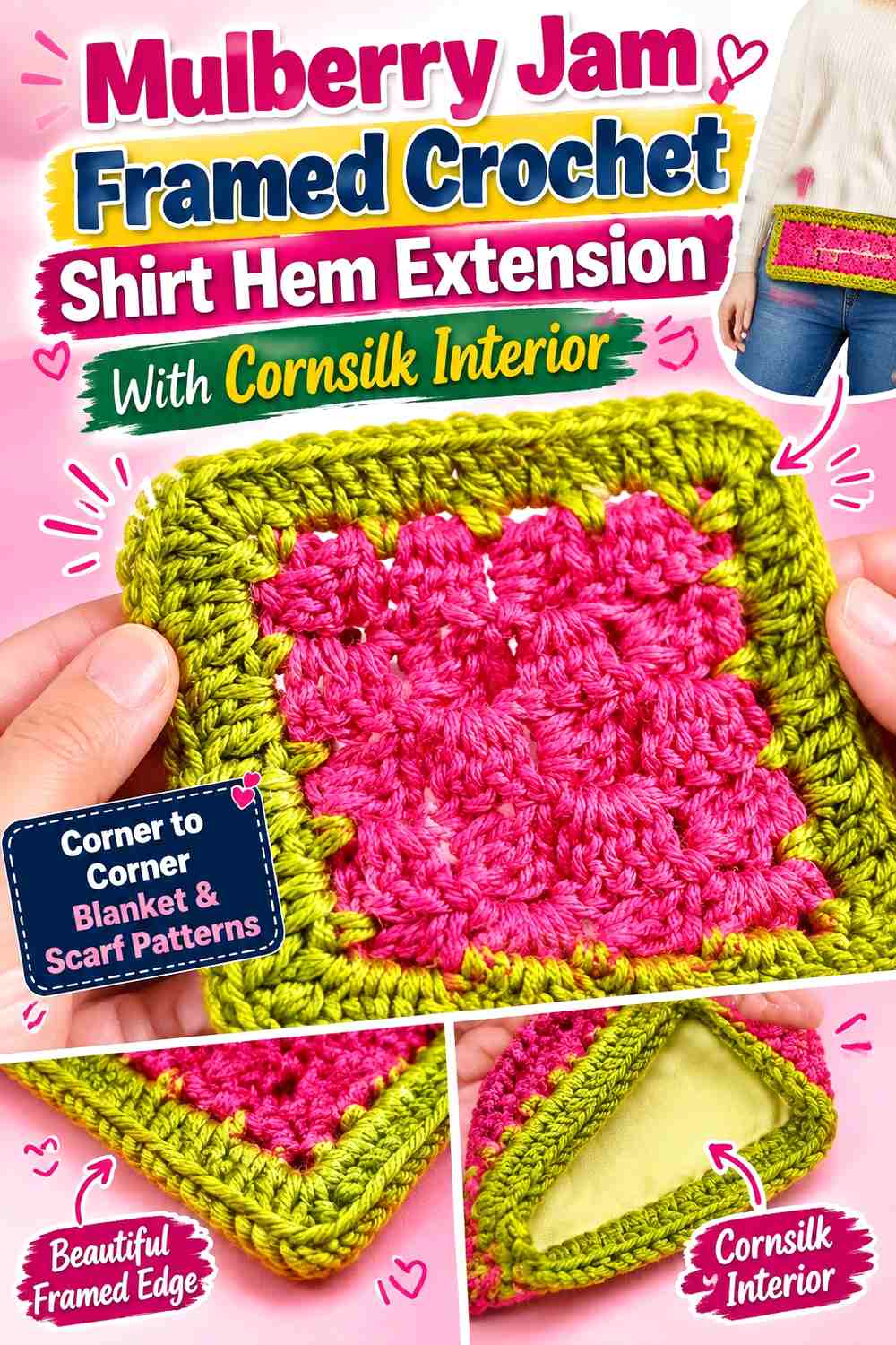 Mulberry Jam Framed Crochet Shirt Hem Extension With Cornsilk Interior