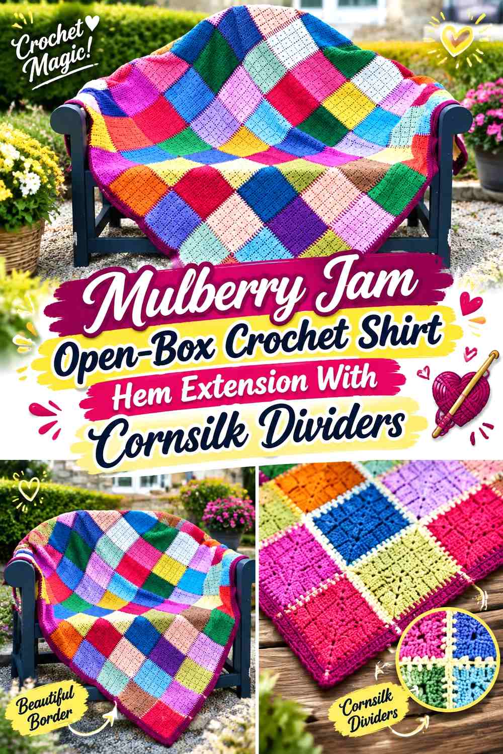 Mulberry Jam Open-Box Crochet Shirt Hem Extension With Cornsilk Dividers