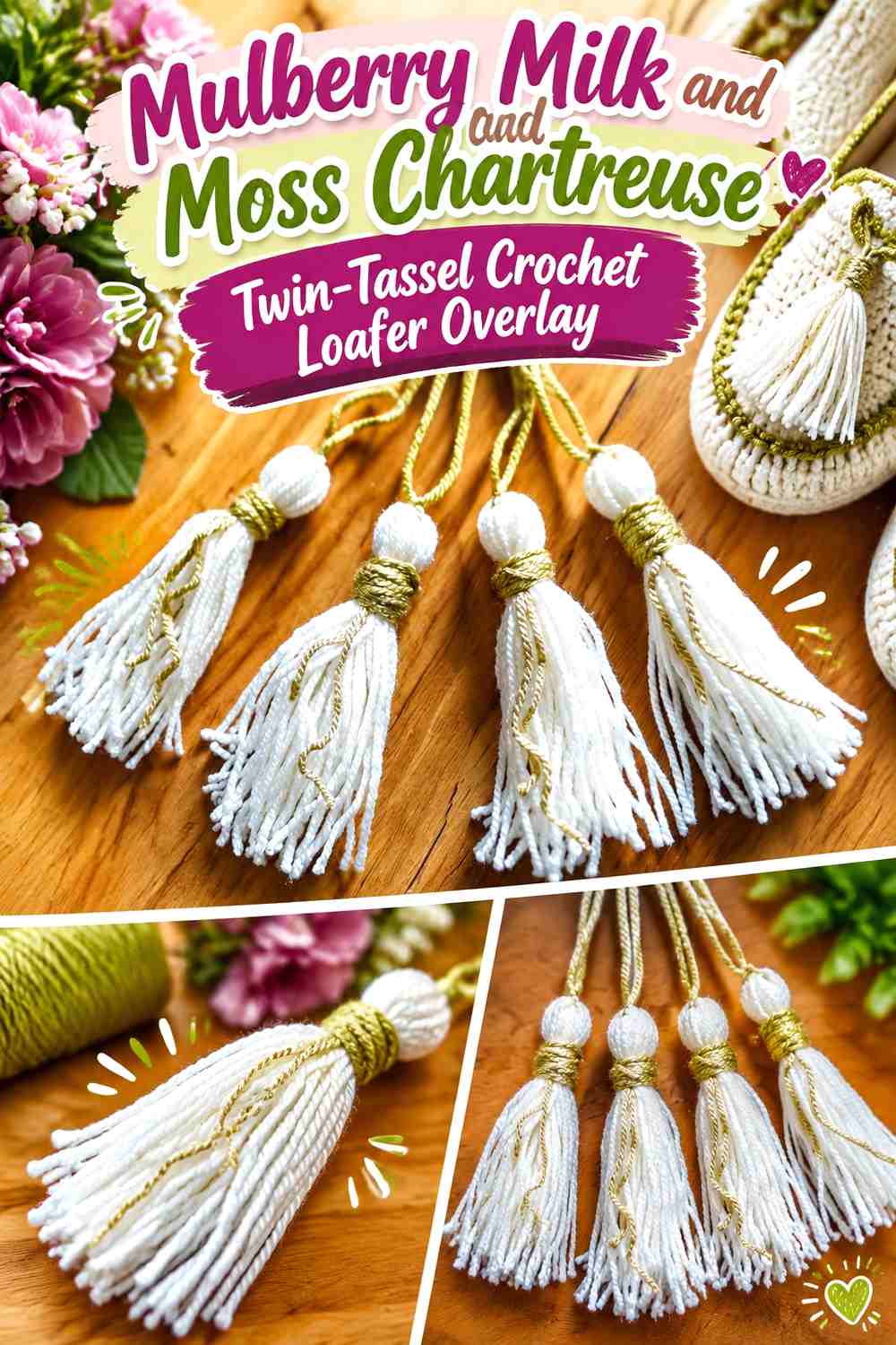 Size Moss Chartreuse and Mulberry Milk Tassels for the Loafer Vamp