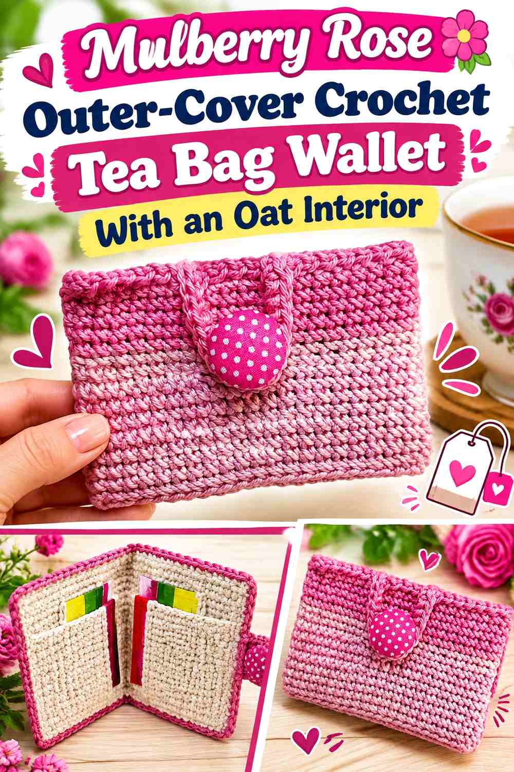 Mulberry Rose & Oat Crochet Tea Bag Wallet Ideas