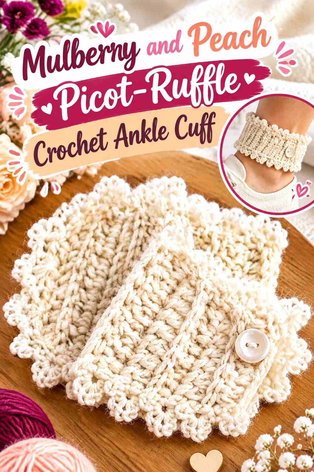 4. Mulberry And Peach Picot Ruffle Crochet Ankle Cuff