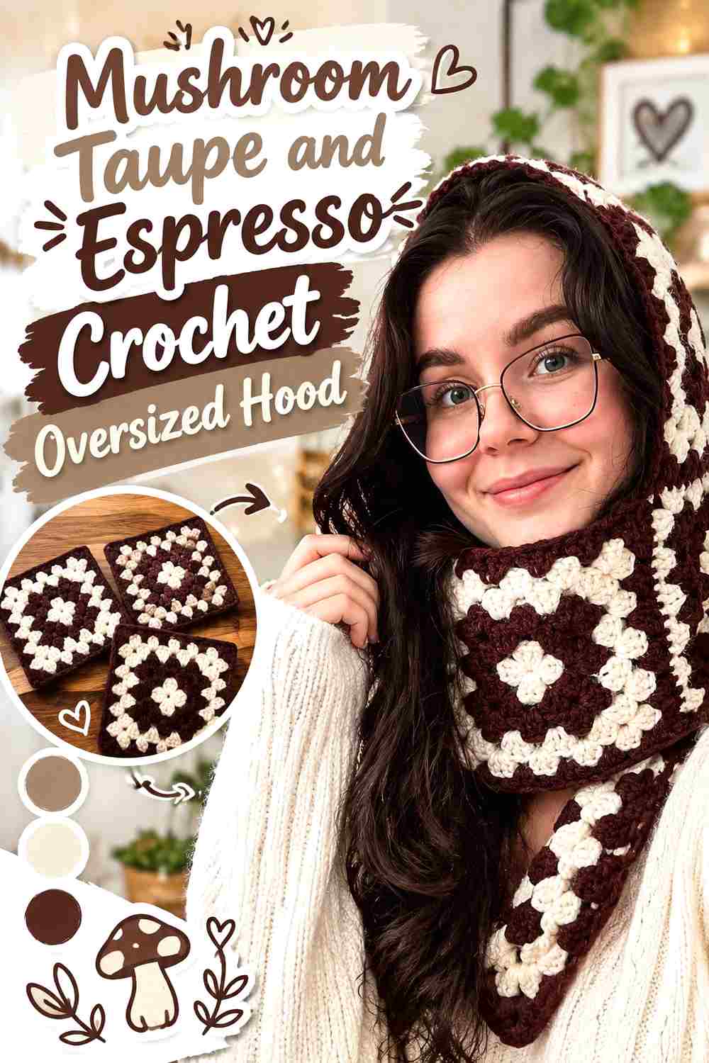 7. Mushroom Taupe And Espresso Crochet Oversized Hood
