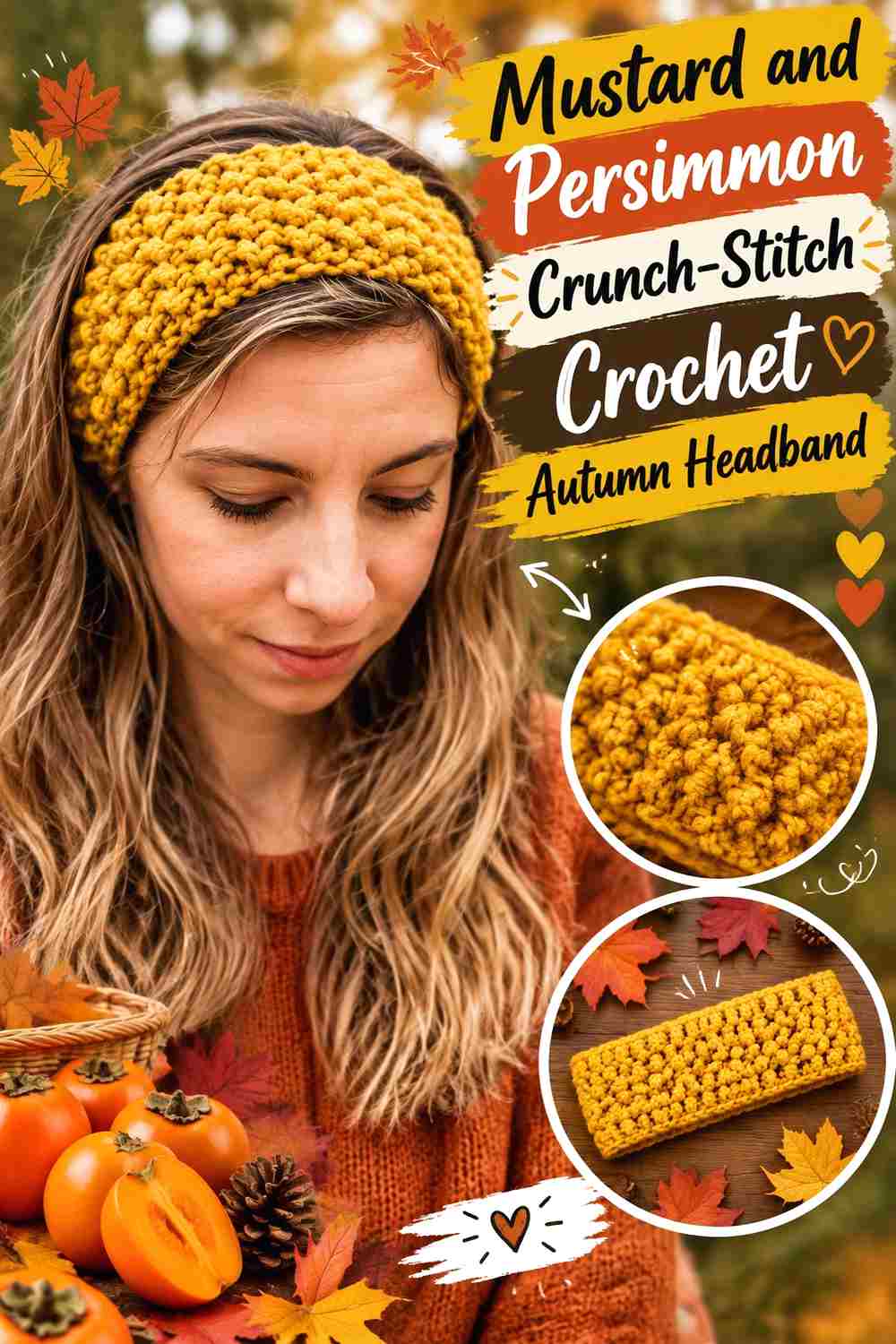 5. Mustard And Persimmon Crunch Stitch Crochet Autumn Headband