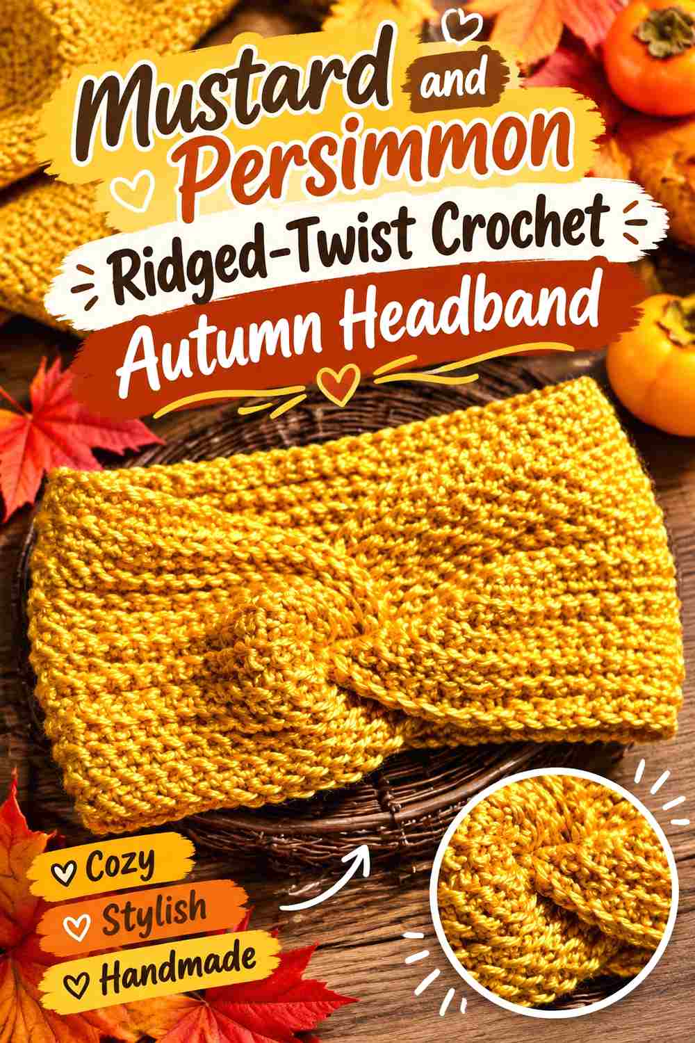 9. Mustard And Persimmon Ridged Twist Crochet Autumn Headband