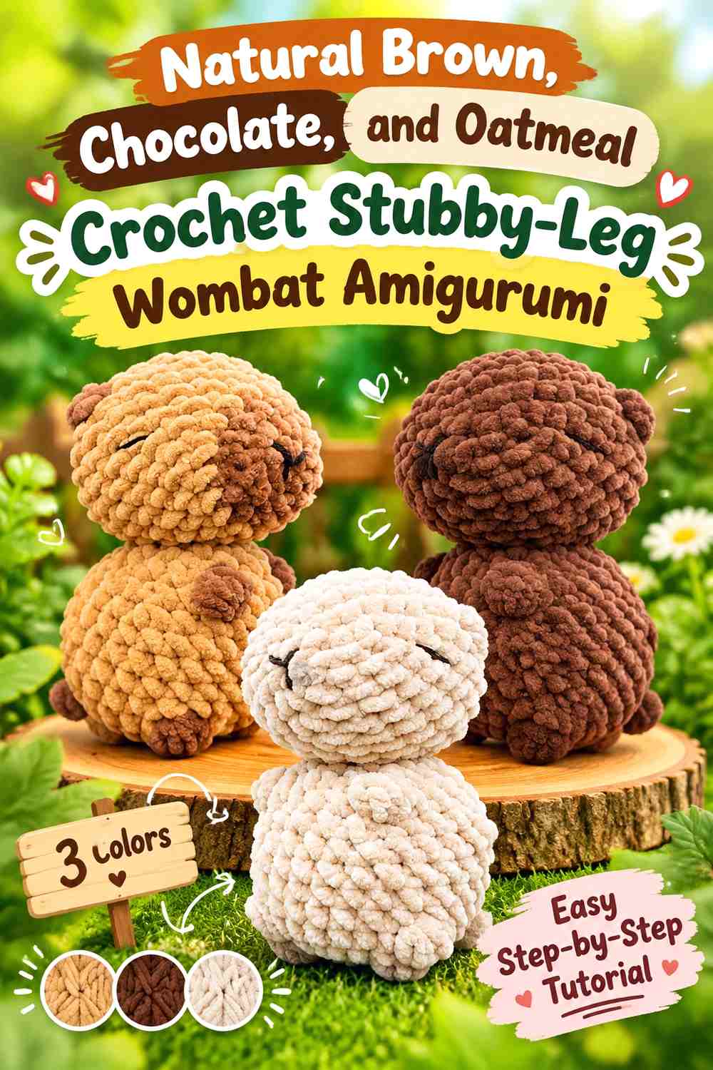 Natural Brown, Chocolate, and Oatmeal Crochet Stubby-Leg Wombat Amigurumi