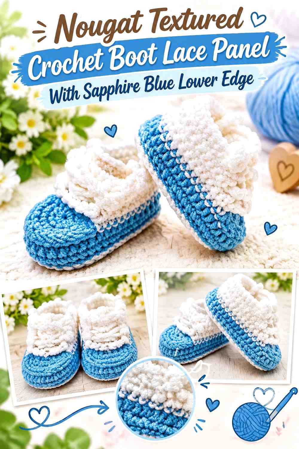 13. Nougat Textured Crochet Boot Lace Panel With Sapphire Blue Lower Edge