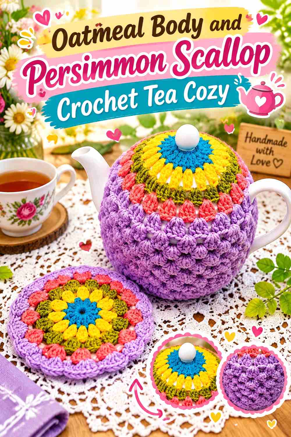 12. Oatmeal Body And Persimmon Scallop Crochet Tea Cozy