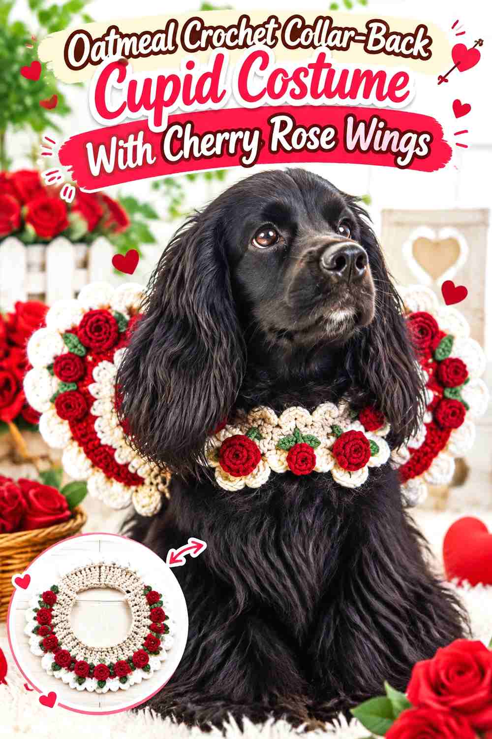 Oatmeal Crochet Collar-Back Cupid Costume With Cherry Rose Wings