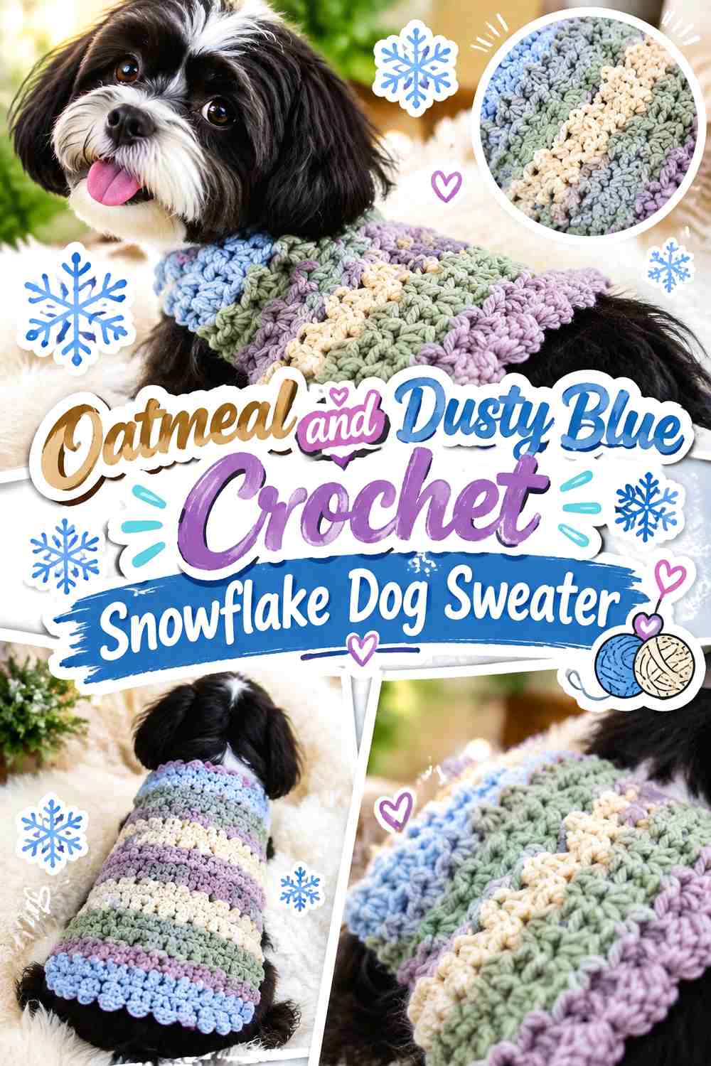 Oatmeal and Dusty Blue Crochet Snowflake Dog Sweater