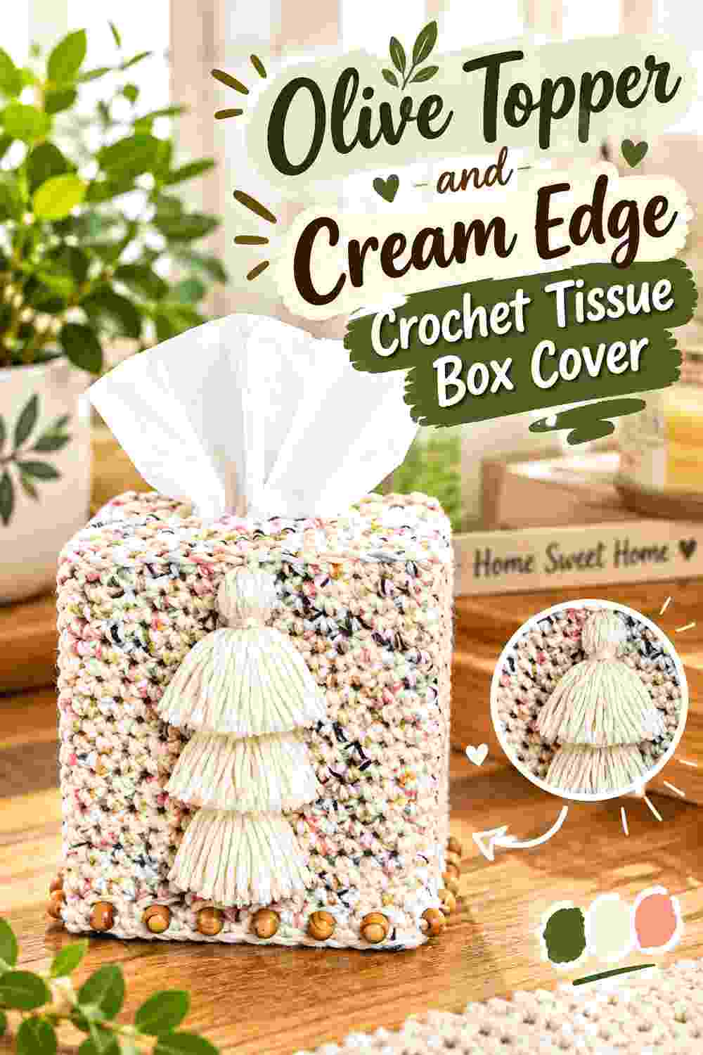 12. Olive Topper And Cream Edge Crochet Tissue Box Cover