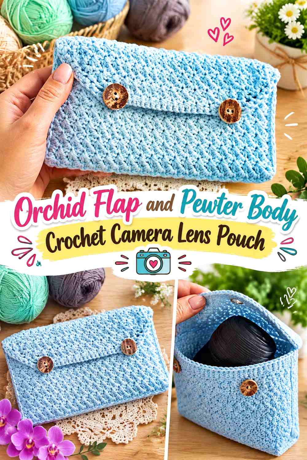10. Orchid Flap And Pewter Body Crochet Camera Lens Pouch