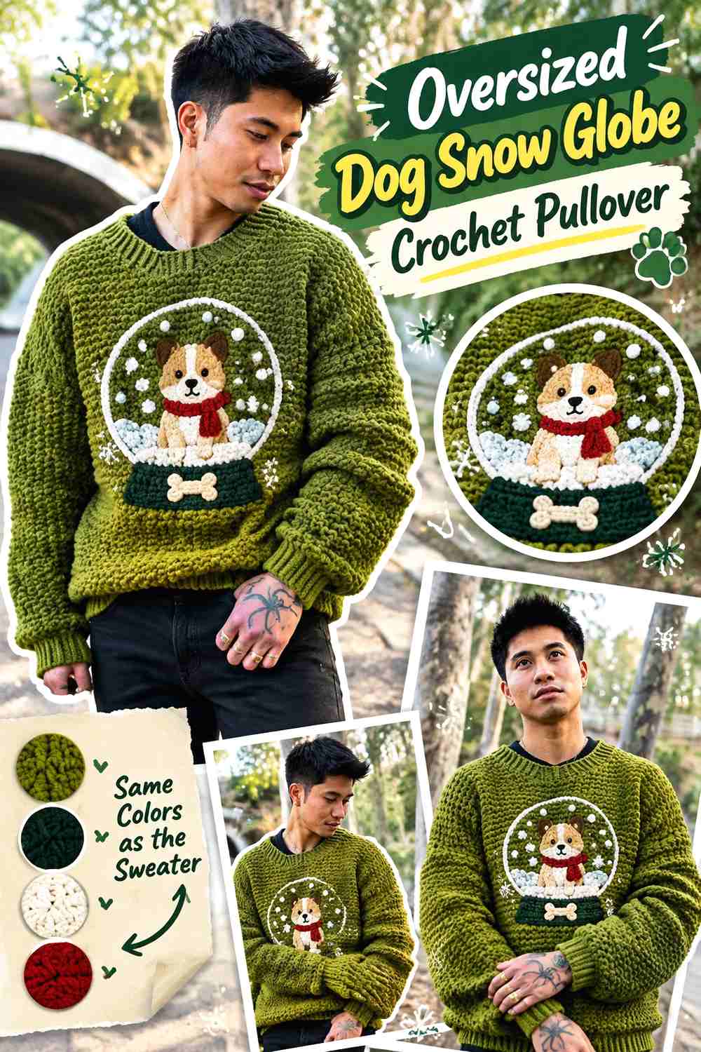 Oversized Dog Snow Globe Crochet Pullover