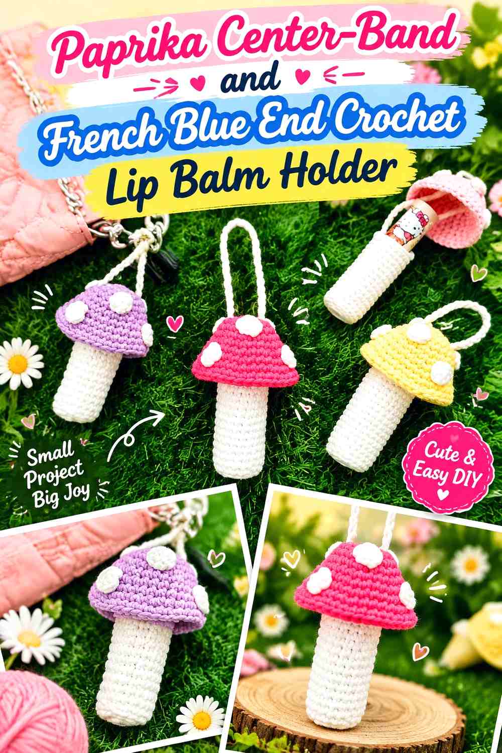 Paprika Center Band and French Blue End Crochet Lip Balm Holder
