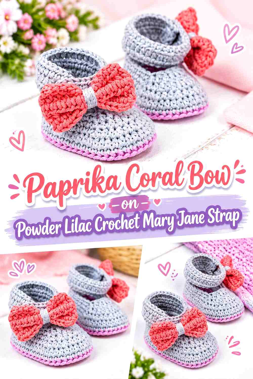 Paprika Coral Bow on Powder Lilac Crochet Mary Jane Strap