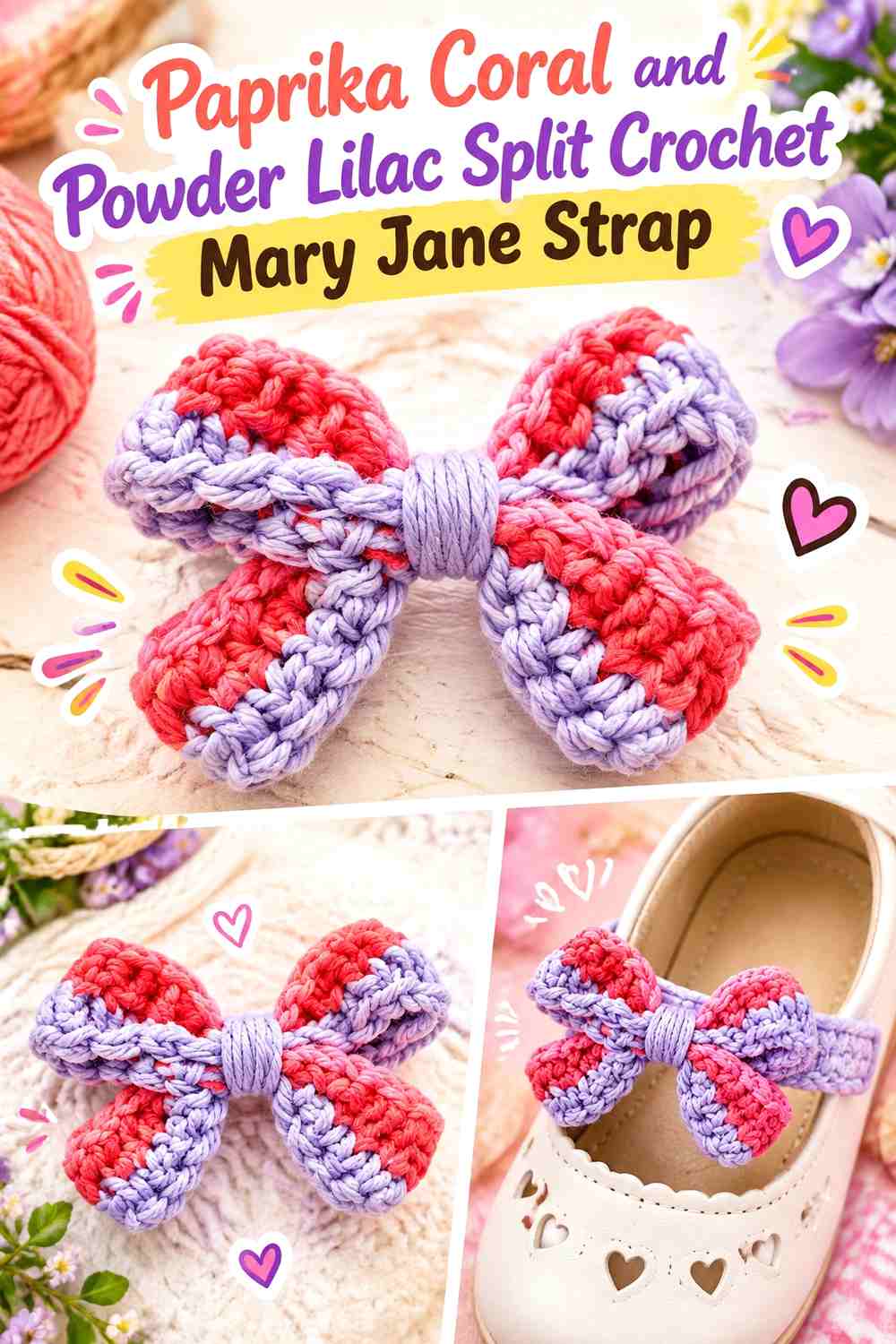 Paprika Coral and Powder Lilac Split Crochet Mary Jane Strap