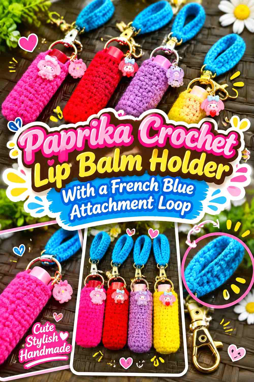 Paprika Crochet Lip Balm Holder With a French Blue Attachment Loop