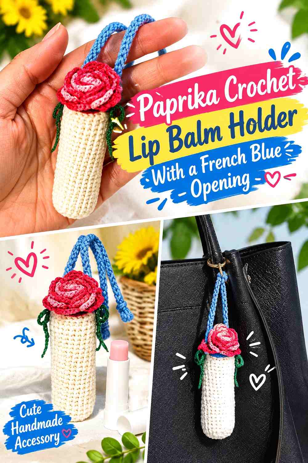 Paprika Crochet Lip Balm Holder With a French Blue Opening