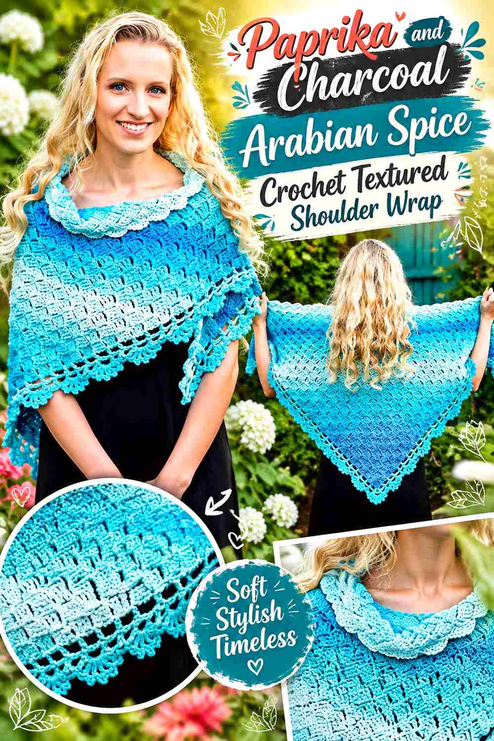 2. Paprika And Charcoal Arabian Spice Crochet Textured Shoulder Wrap