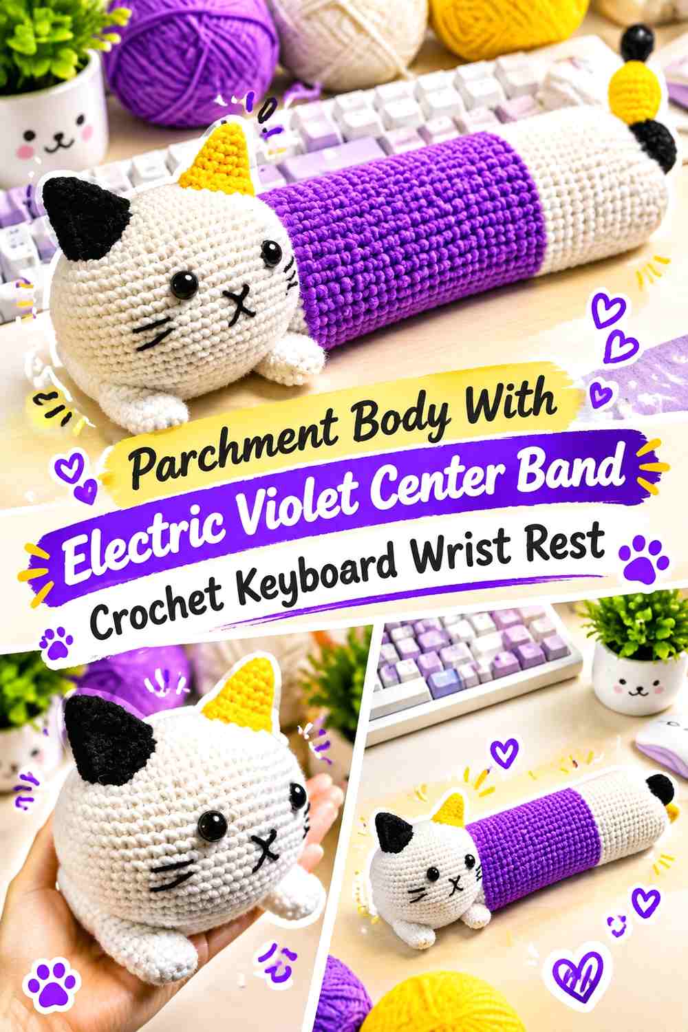 5. Parchment Body With Electric Violet Center Band Crochet Keyboard Wrist Rest