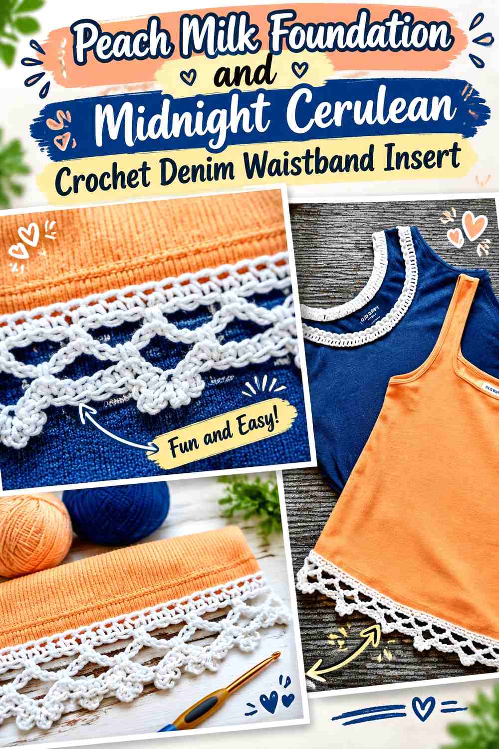 Peach Milk Foundation and Midnight Cerulean Crochet Denim Waistband Insert