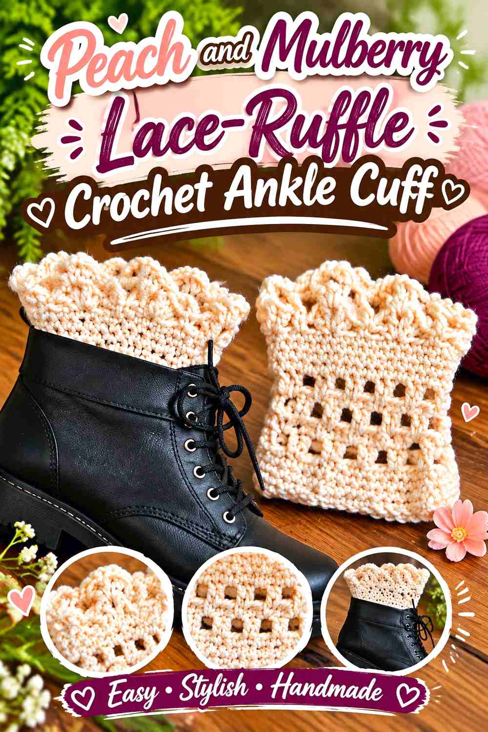 3. Peach And Mulberry Lace Ruffle Crochet Ankle Cuff
