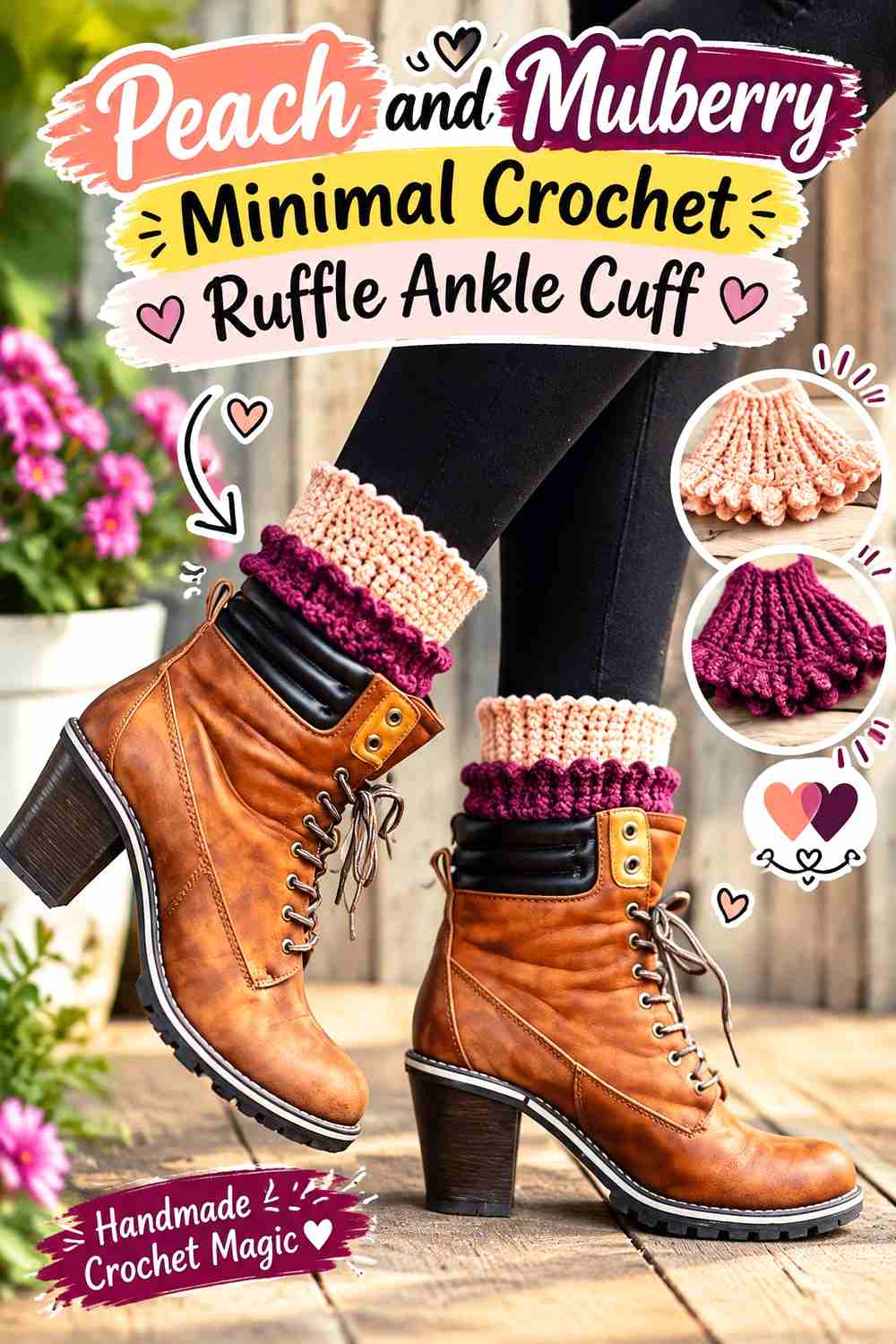 11. Peach And Mulberry Minimal Crochet Ruffle Ankle Cuff