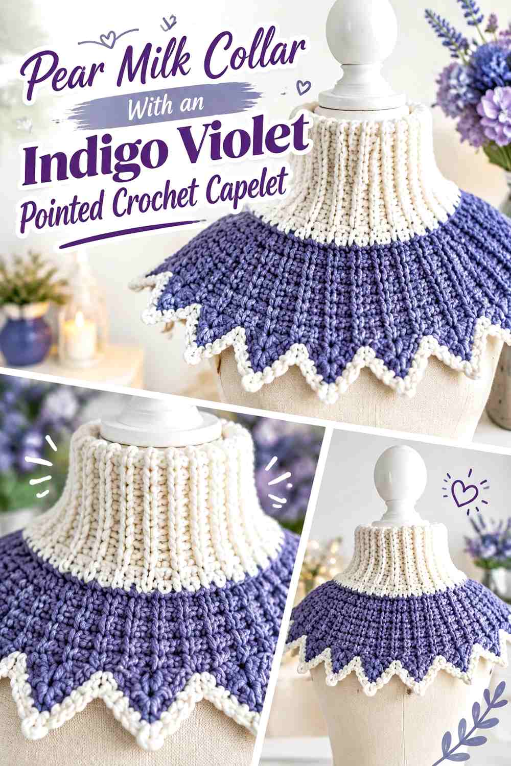 Pear Milk Collar With an Indigo Violet Pointed Crochet Capelet
