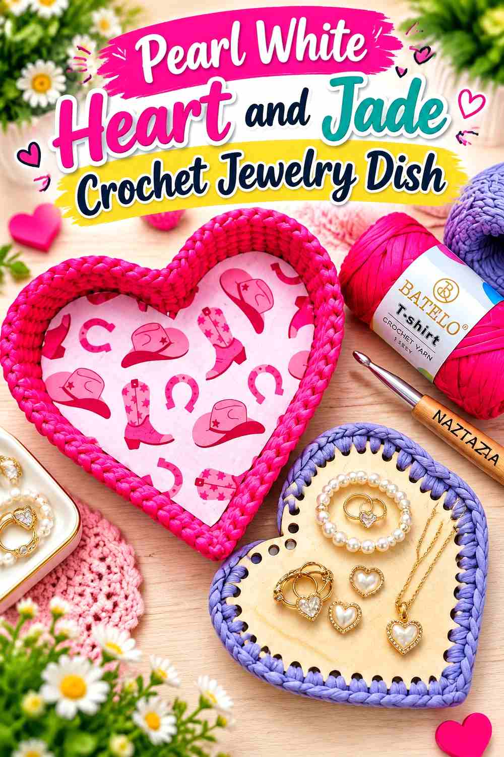 13. Pearl White Heart And Jade Crochet Jewelry Dish