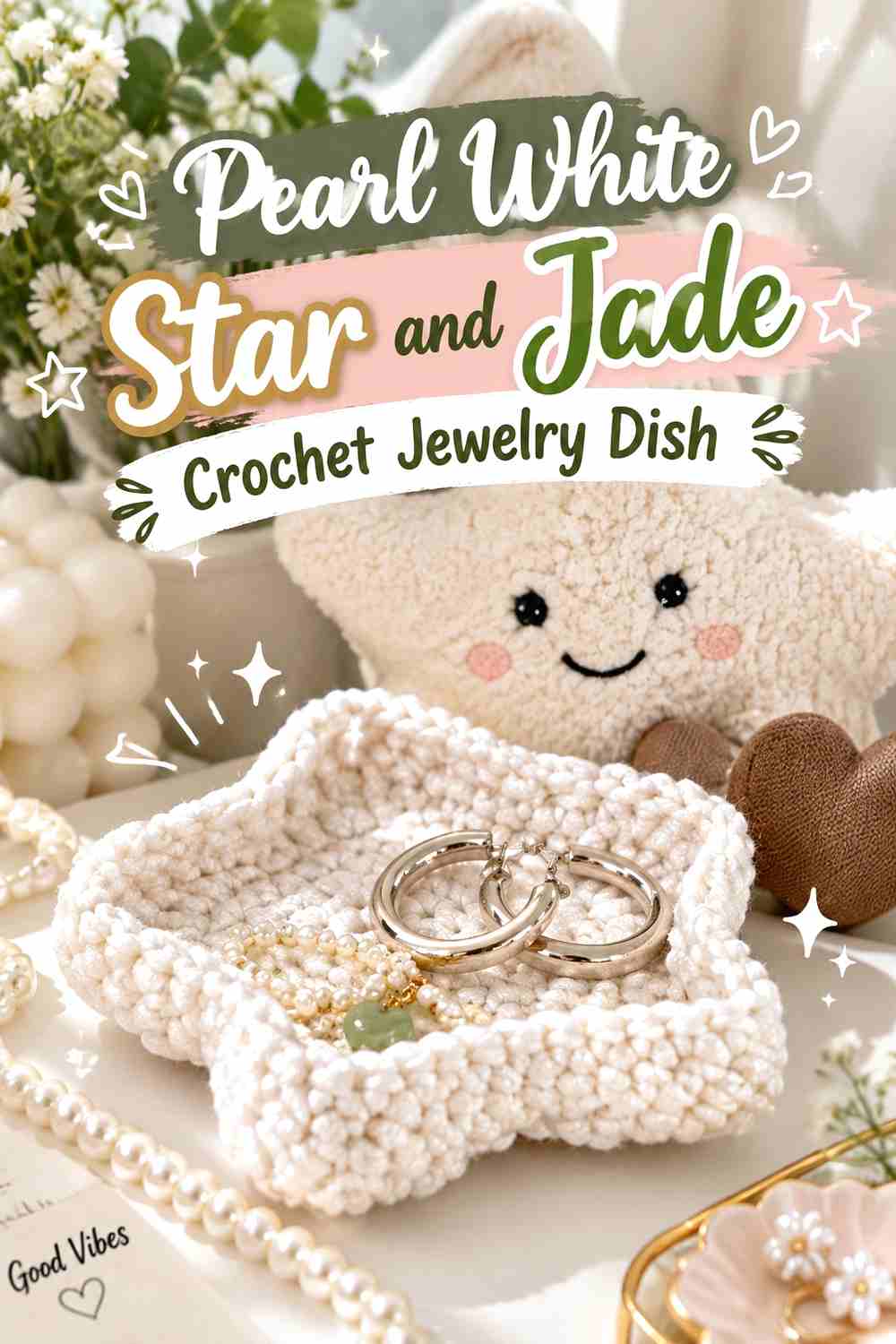 11. Pearl White Star And Jade Crochet Jewelry Dish