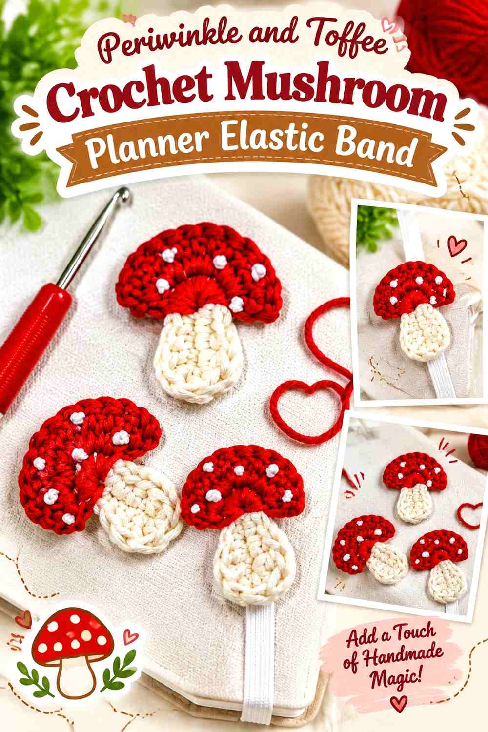 Periwinkle and Toffee Crochet Mushroom Planner Elastic Band