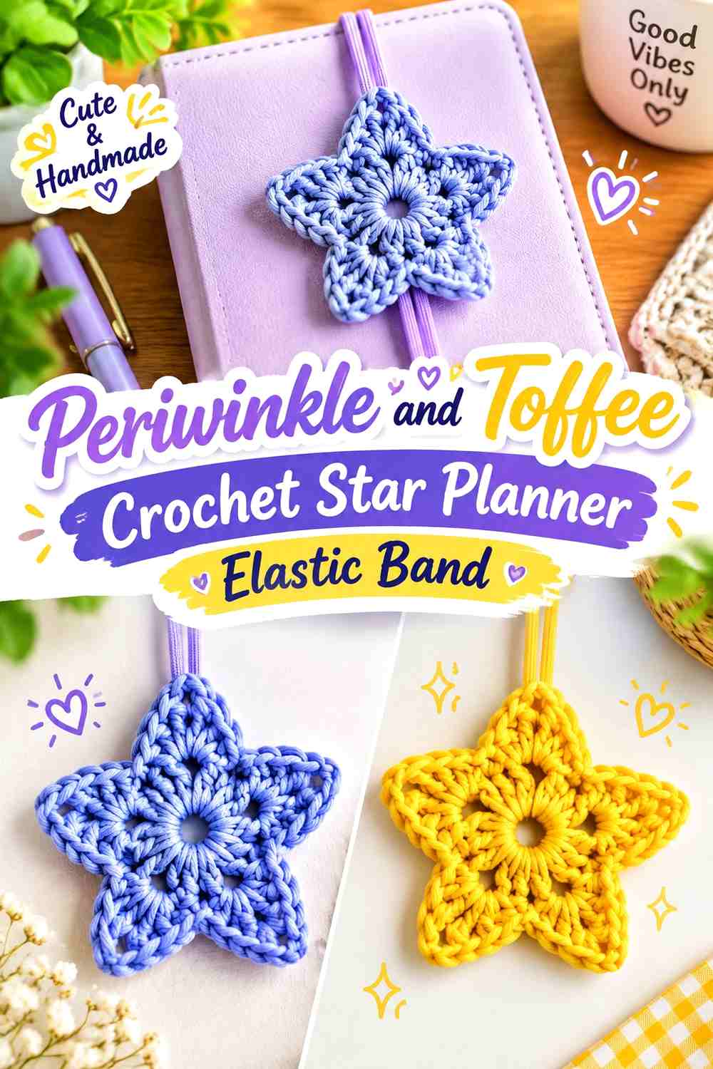 Periwinkle and Toffee Crochet Star Planner Elastic Band
