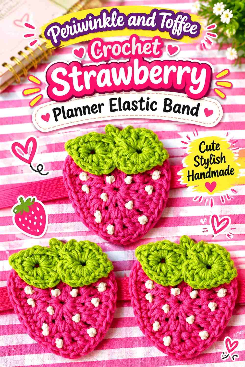 Periwinkle and Toffee Crochet Strawberry Planner Elastic Band