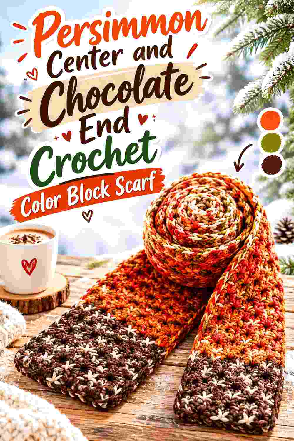 10. Persimmon Center And Chocolate End Crochet Color Block Scarf