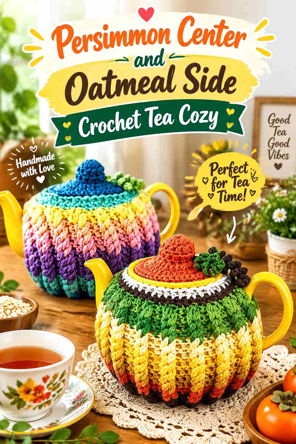 11. Persimmon Center And Oatmeal Side Crochet Tea Cozy