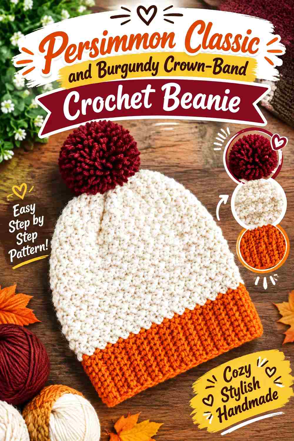11. Persimmon Classic And Burgundy Crown Band Crochet Beanie