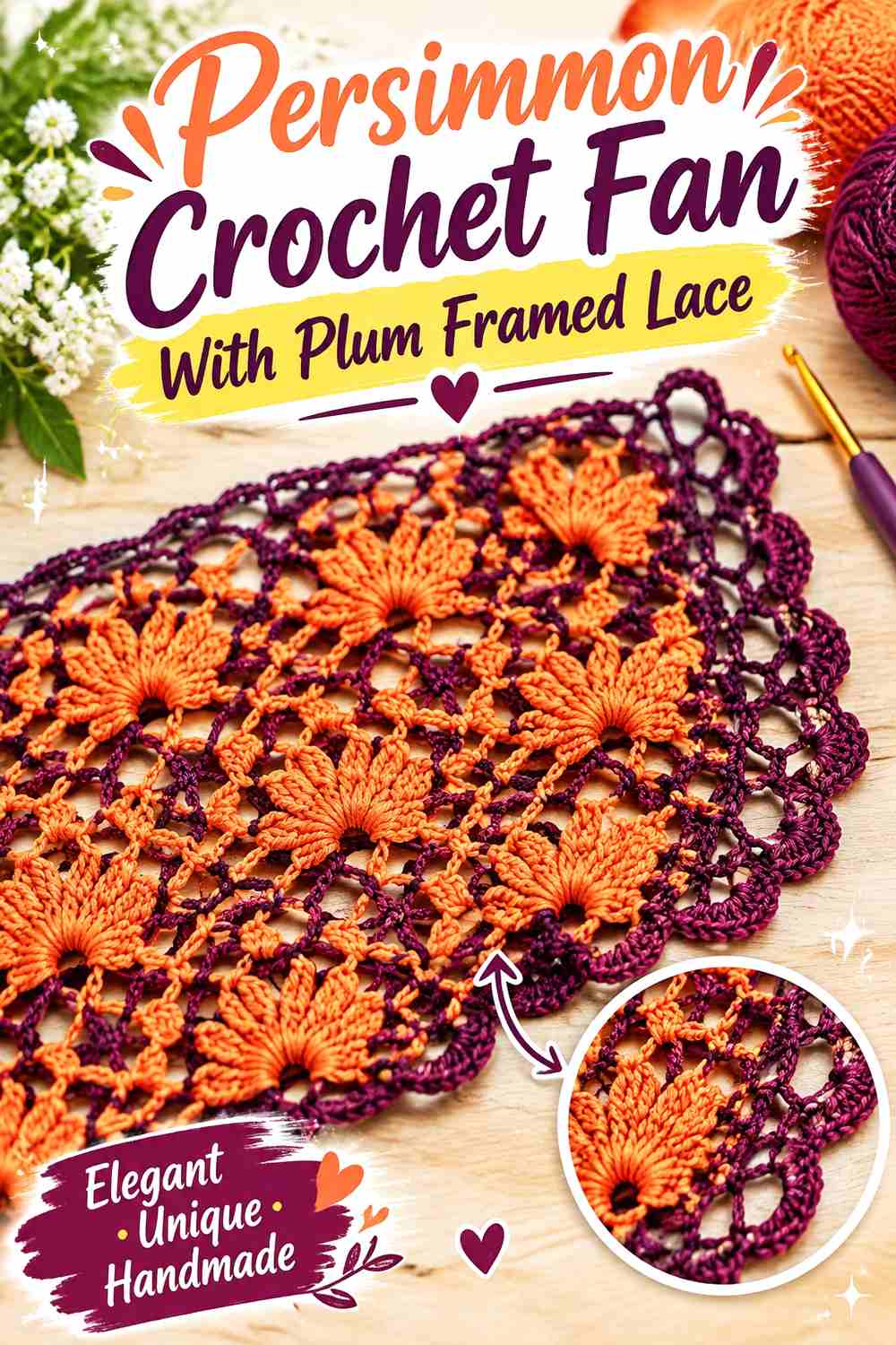 15. Persimmon Crochet Fan With Plum Framed Lace