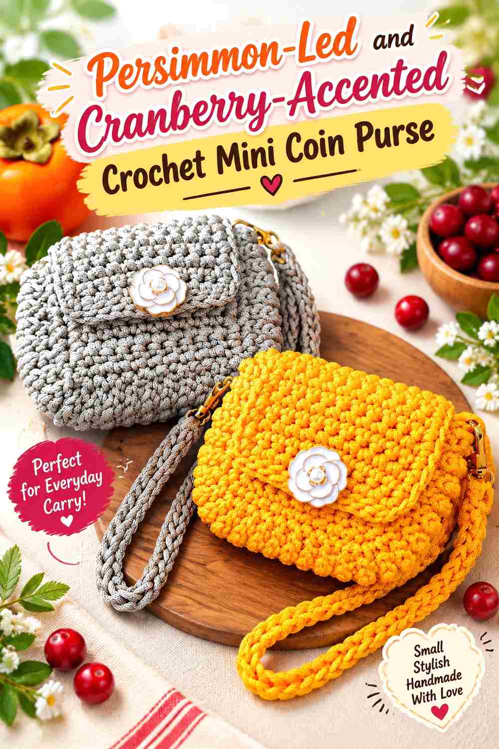 1. Persimmon Led And Cranberry Accented Crochet Mini Coin Purse