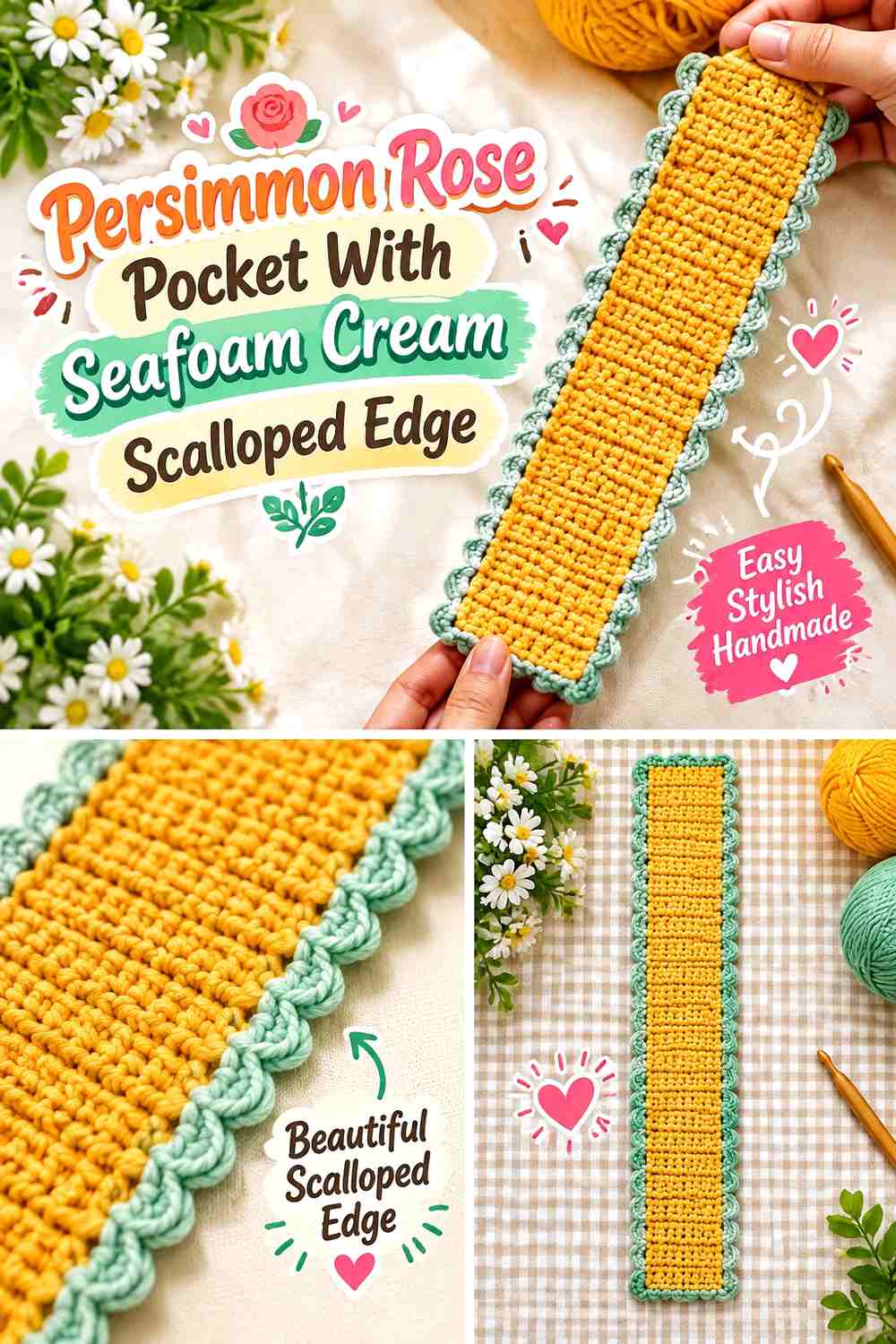 Persimmon Rose Pocket With Seafoam Cream Scalloped Edge