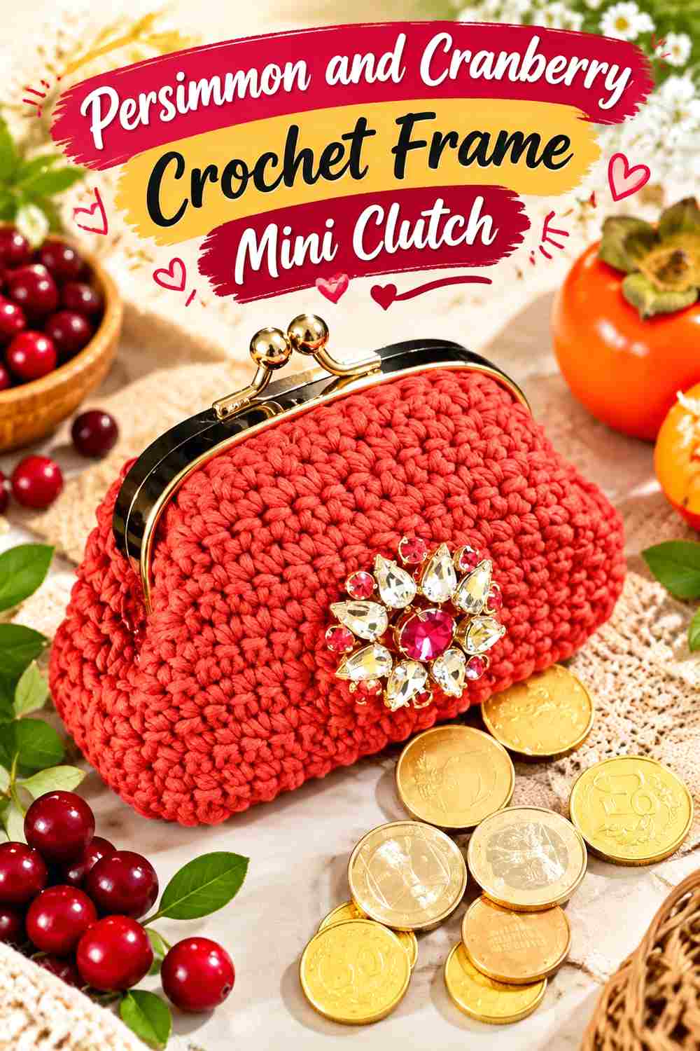 3. Persimmon And Cranberry Crochet Frame Mini Clutch