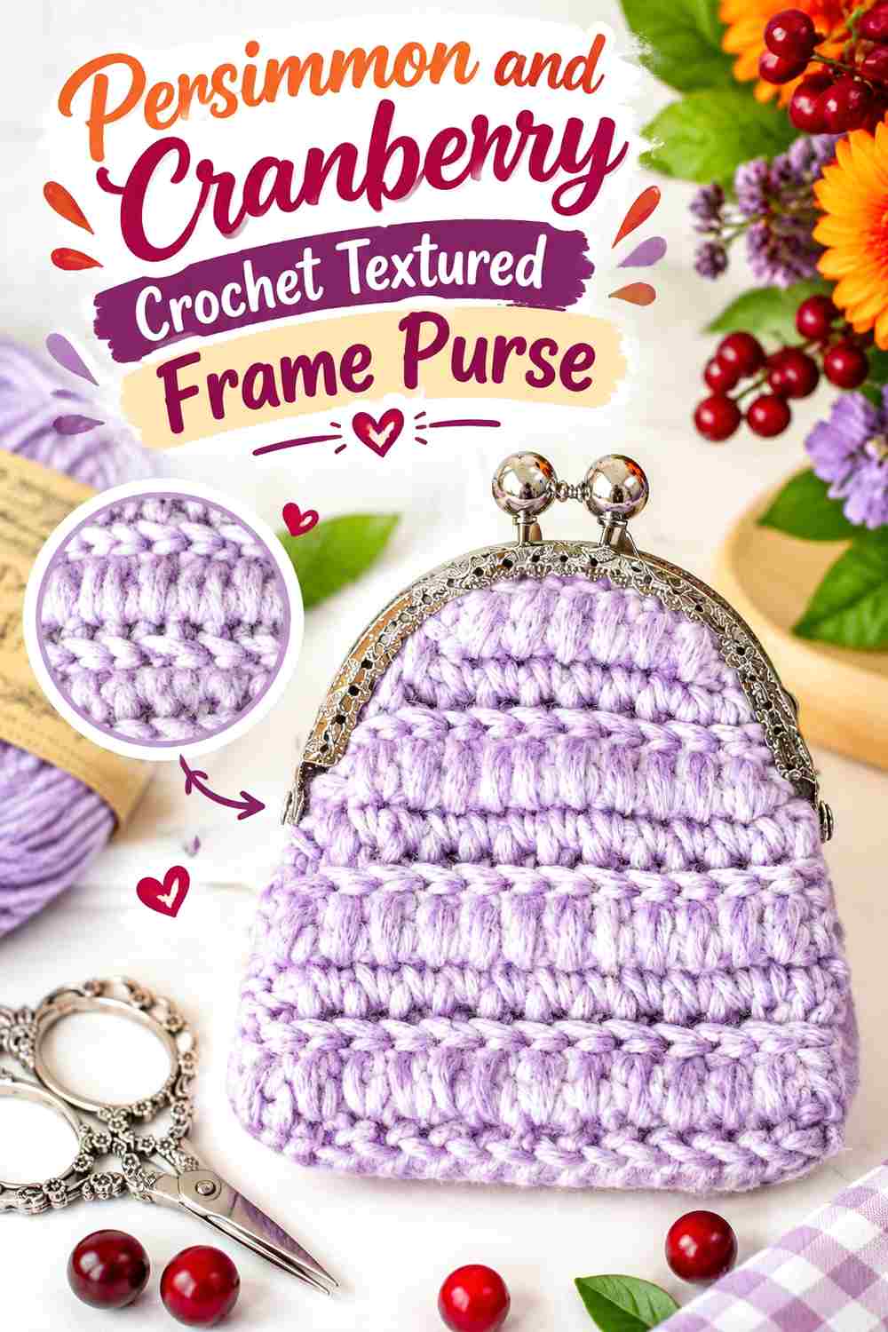 9. Persimmon And Cranberry Crochet Textured Frame Purse