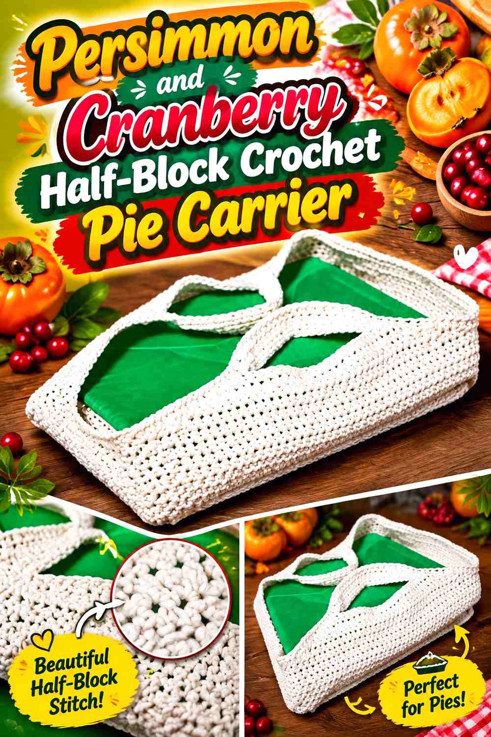 3. Persimmon And Cranberry Half Block Crochet Pie Carrier