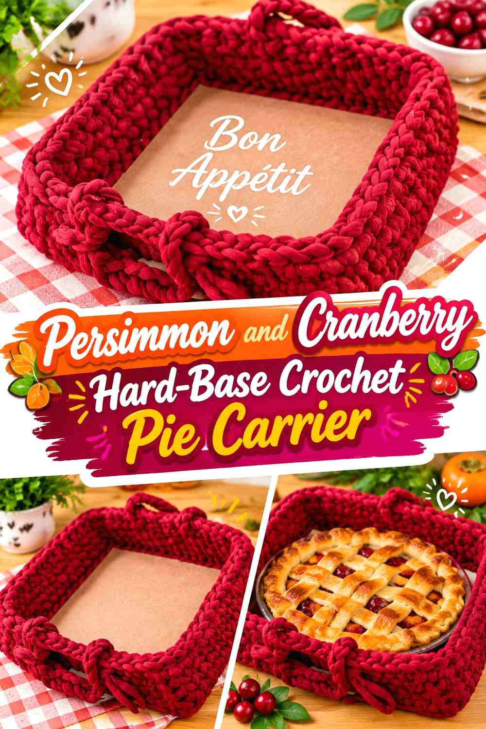 8. Persimmon And Cranberry Hard Base Crochet Pie Carrier