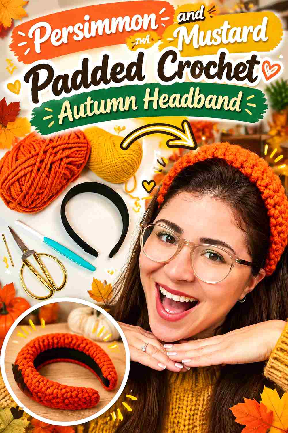 3. Persimmon And Mustard Padded Crochet Autumn Headband