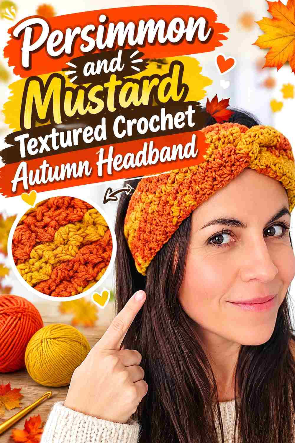 4. Persimmon And Mustard Textured Crochet Autumn Headband